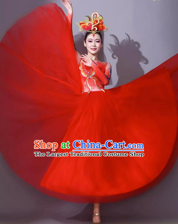 Opening Dance Dress Women Elegant Dance Attire Grand And Glorious Chinese Dream Red Dance Clothing