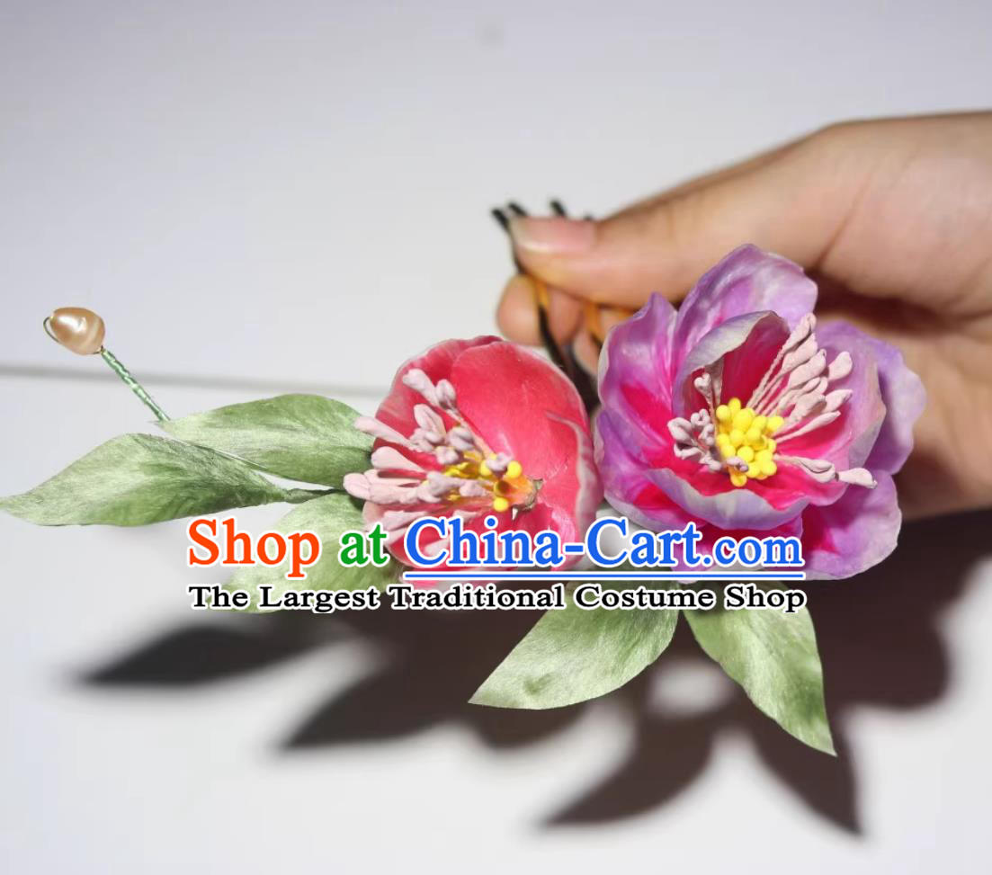 Chinese Ancient Hair Jewelry Intangible Cultural Heritage Velvet Flower Hairpin Gardenia Peony Hair Comb Cheongsam Hanfu Headwear