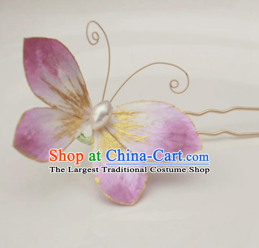 Chinese Qipao Headpiece Hanfu Hair Accessory Intangible Cultural Heritage Velvet Silk Pink Butterfly Hairpin Handmade Hair Clip
