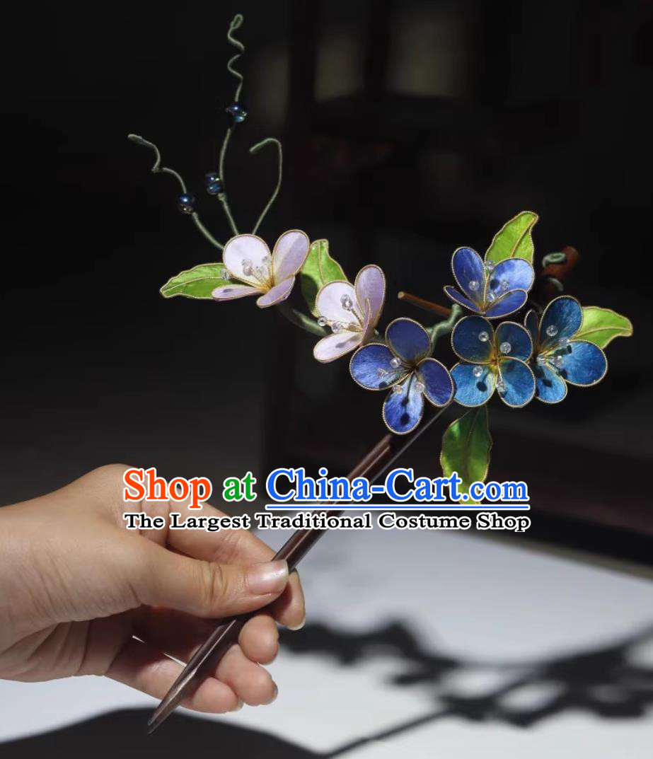 Intangible Cultural Heritage Silk Velvet Flower Hair Stick Handmade Hairpin Hanfu Headwear Chinese Qipao Ancient Hair Jewelry