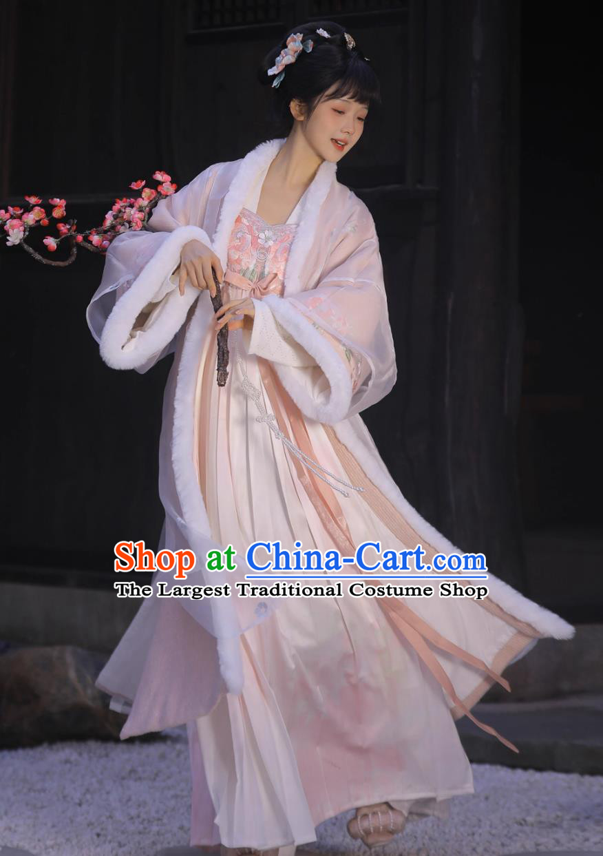 Hanfu Online Shop Chinese Ancient Young Lady Garment Costumes Song Dynasty Princess Winter Pink Embroidered Outfit