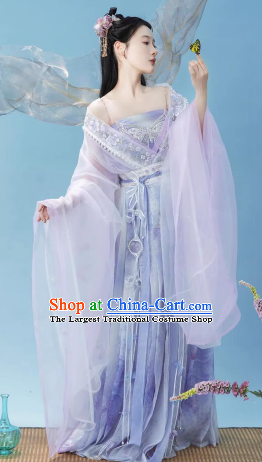 Chinese Wei Jin Southern and Northern Dynasties Palace Princess Costumes Traditional Ancient Goddess Lilac Dresses Hanfu Online Shop