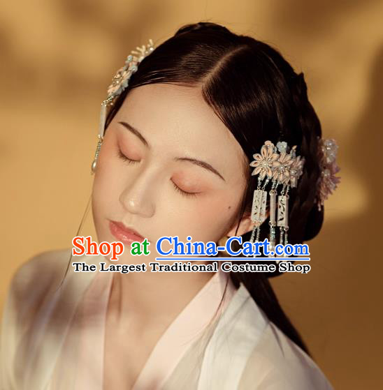 China Hanfu Hair Jewelry Ancient Ming Dynasty Princess Tassel Headpiece Handmade Flower Hairpin