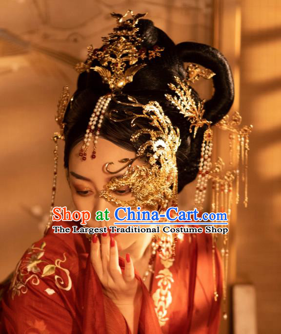 China Tang Dynasty Headpieces Ancient Empress Hair Jewelries Handmade Wedding Accessories Set