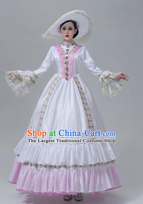 Aristocratic Stage Costume Drama Princess White Dress European Court Dress British Medieval Retro Garment