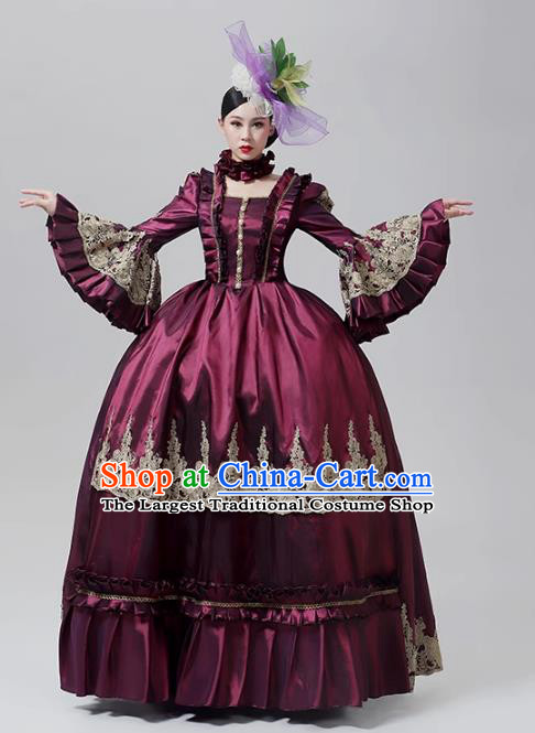 Purple Red European Court Dress Medieval Evening Dress Stage Outfit Rococo Performance Costume