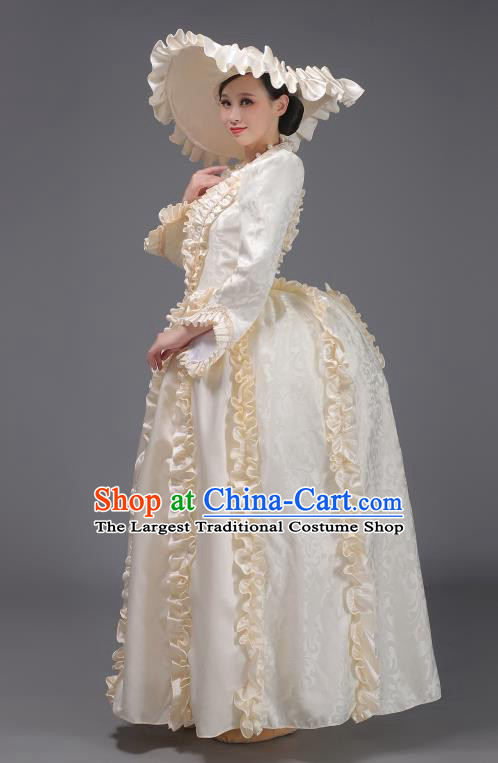 British Medieval Retro Princess Clothing Rococo Stage Costume Beige European Court Dress