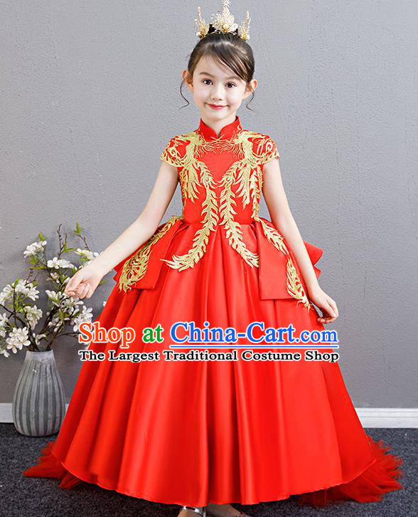 Children Clothing Girl Cheongsam Chinese Evening Dress Playing Guzheng Performance Walk Show Dress