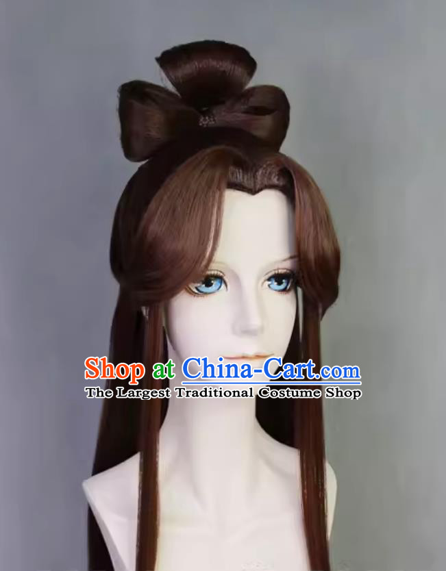 Handmade Customize Hairpiece Ancient China Princess Headwear Code Name Yuan Cosplay Jiangdong Qiao Ying Brown Wig