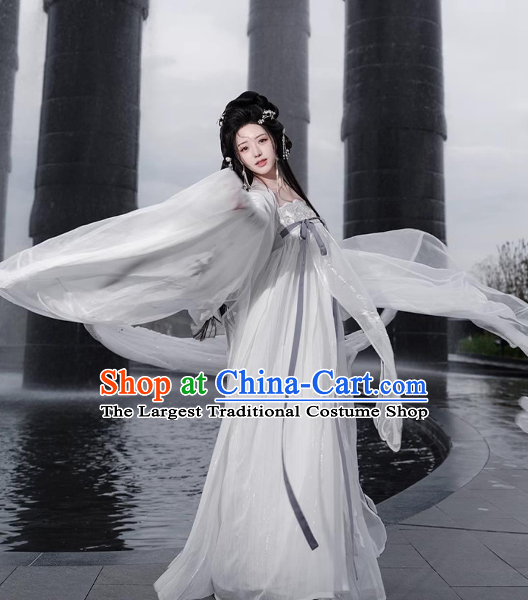 Ancient Chinese Clothing Traditional Tang Dynasty Princess White Hanfu Dress Complete Set