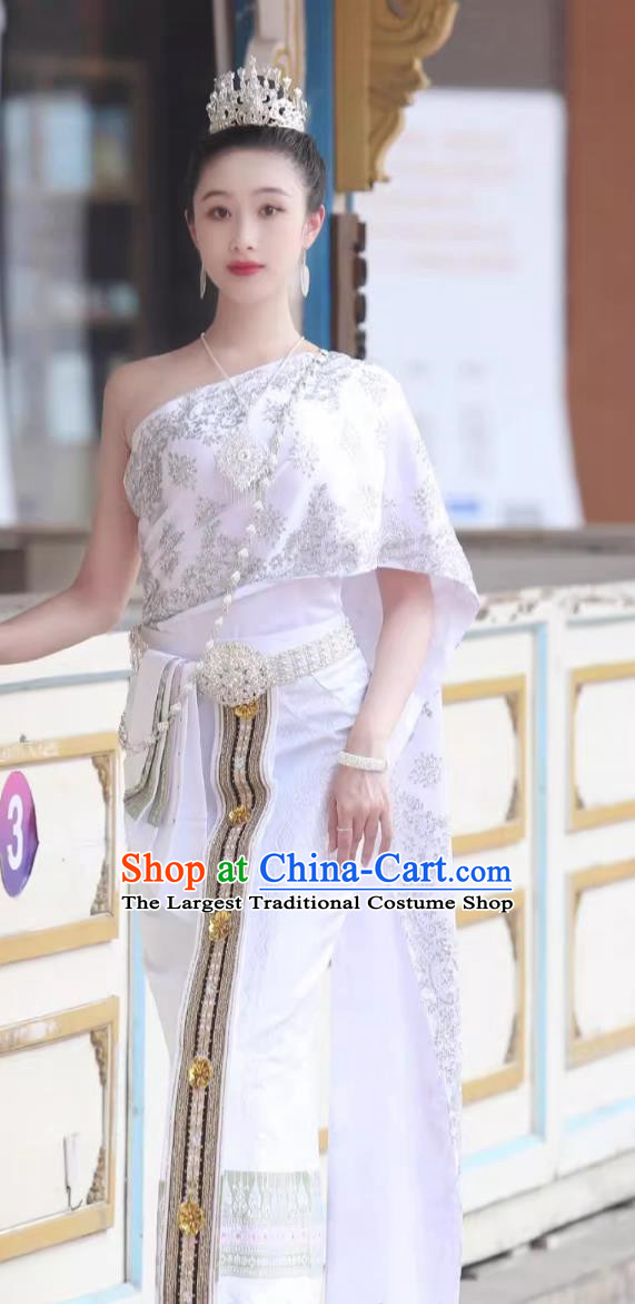 Thai Women Clothing China Dai Nationality Bride White Set Water Sprinkling Festival Uniform Thailand Traditional Costume