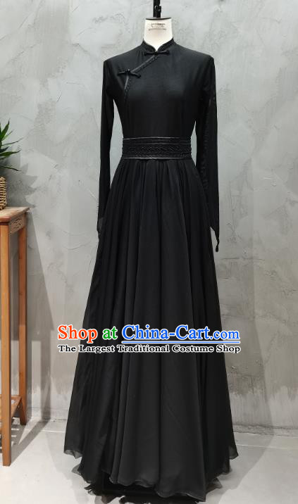 Chinese Mongolian Art Exam Practice Clothing Evening Song Practice Uniform Silent Grassland Dance Practice Black Dress