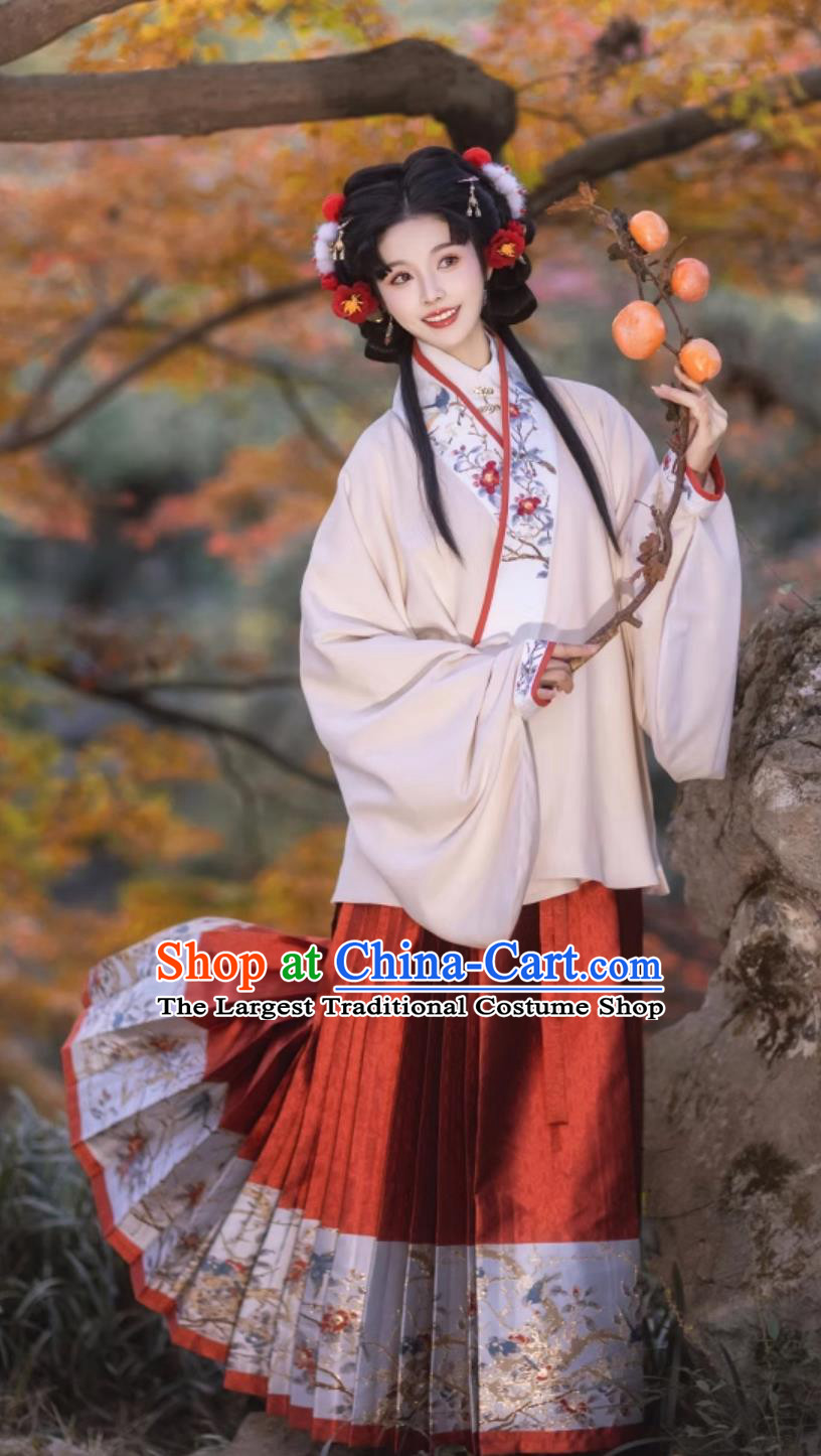 Traditional Hanfu Blouse and Red Mamian Skirt Ancient China Princess Costumes Chinese Ming Dynasty Woman Clothing Complete Set