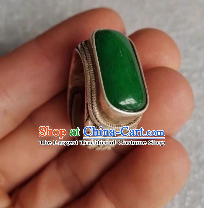 Chinese Qing Dynasty Chrysoprase Ring Ancient China Jewelry Argentan Finger Ring