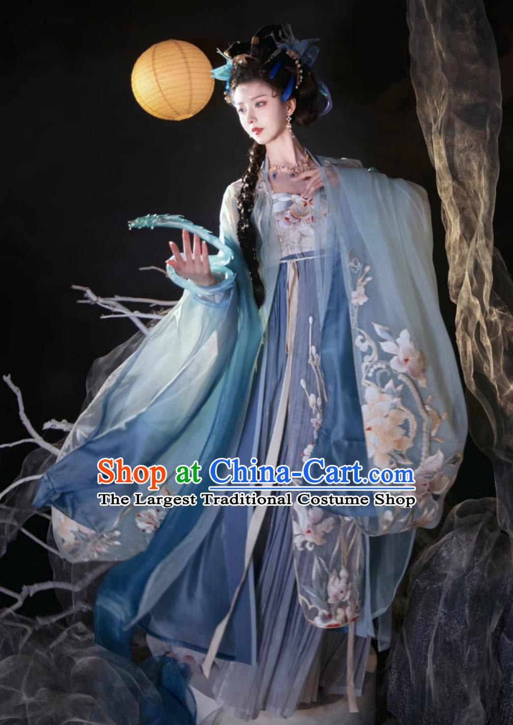China Traditional Hanfu Song Dynasty Court Woman Blue Hezi Dress Ancient Princess Clothing