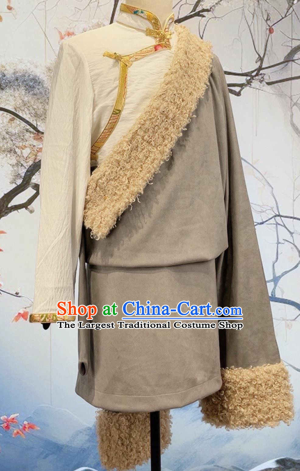 China Zang Nationality Male Winter Costume Xizang Ethnic Stage Performance Clothing Thermal Tibetan Robe