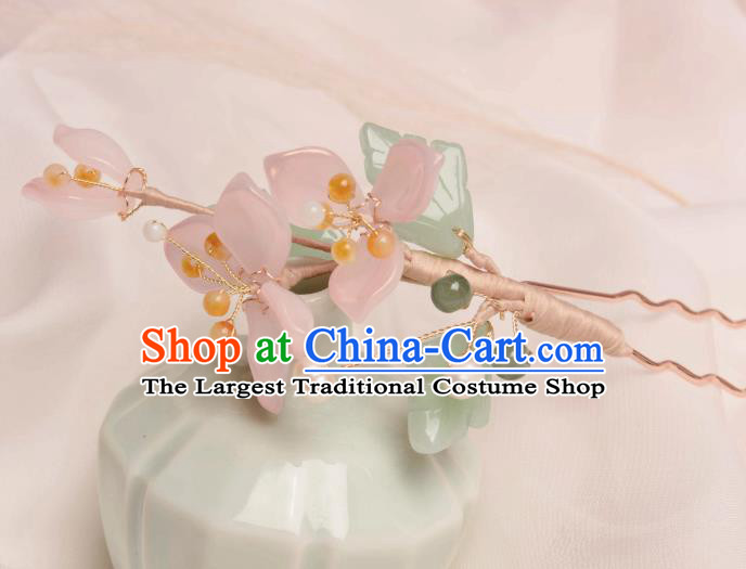 Traditional Chinese Hanfu Hair Jewelry Ancient Princess Hairpin Handmade Pink Flower Hair Clip