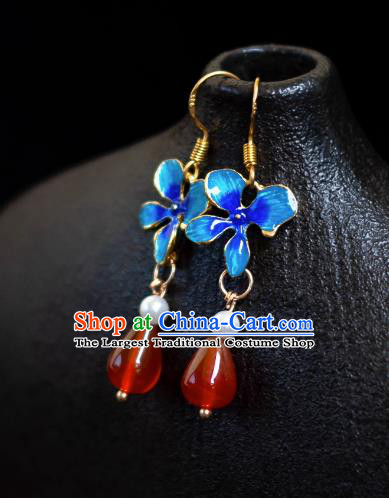 China Ancient Empress Earrings Handmade Ming Dynasty Blueing Eardrops Traditional Chinese Hanfu Ear Jewelries