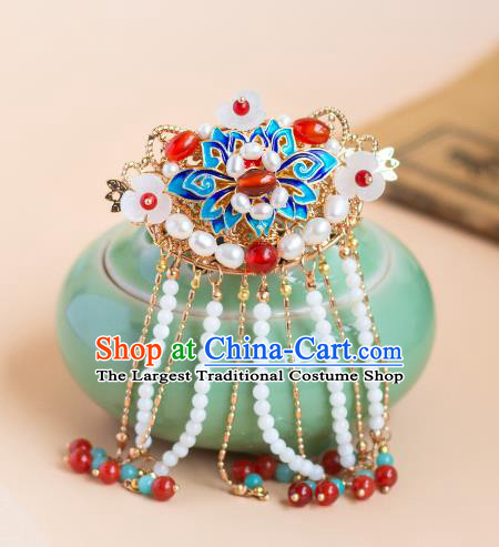 China Ancient Empress Cloisonne Hair Clip Handmade Ming Dynasty Court Woman Hairpin Traditional Chinese Hanfu Tassel Hair Jewelry