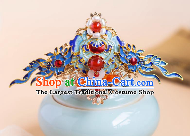 Handmade Ming Dynasty Hairpin Traditional Chinese Hanfu Hair Jewelry China Ancient Empress Cloisonne Hair Crown