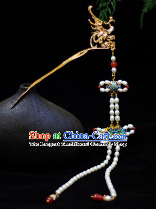 China Ancient Empress Cloisonne Hair Clip Handmade Ming Dynasty Tassel Hairpin Traditional Chinese Hanfu Phoenix Hair Jewelry