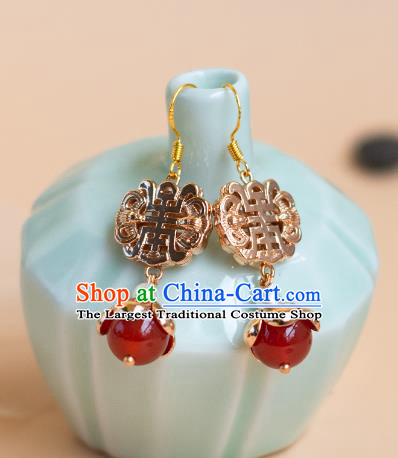 Handmade Ming Dynasty Bride Eardrops Traditional Chinese Hanfu Ear Jewelries China Ancient Empress Golden Earrings