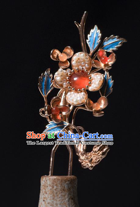 Handmade Ming Dynasty Agate Hair Clip Traditional Chinese Hanfu Hair Jewelry China Ancient Princess Cloisonne Hairpin