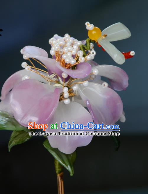 Handmade Ming Dynasty Dragonfly Hair Clip Traditional Chinese Hanfu Hair Jewelry China Ancient Princess Lilac Flower Hairpin