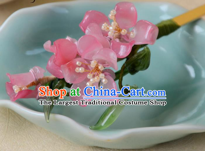 Traditional Chinese Hanfu Hair Jewelry China Ancient Princess Pink Peach Blossom Hairpin Handmade Ming Dynasty Hair Clip