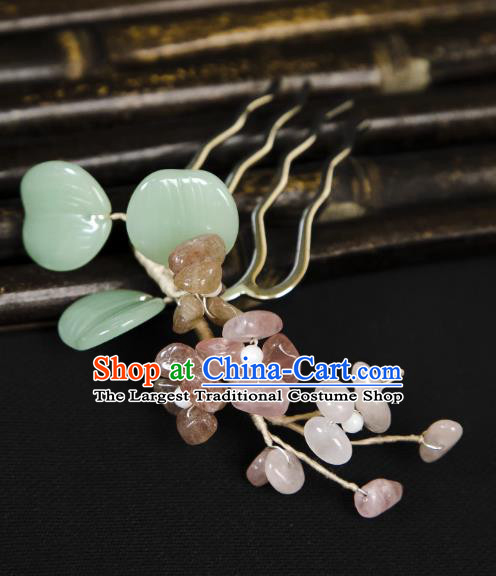 Traditional Chinese Hanfu Hair Jewelry China Ancient Empress Rose Quartz Hairpin Handmade Ming Dynasty Hair Comb