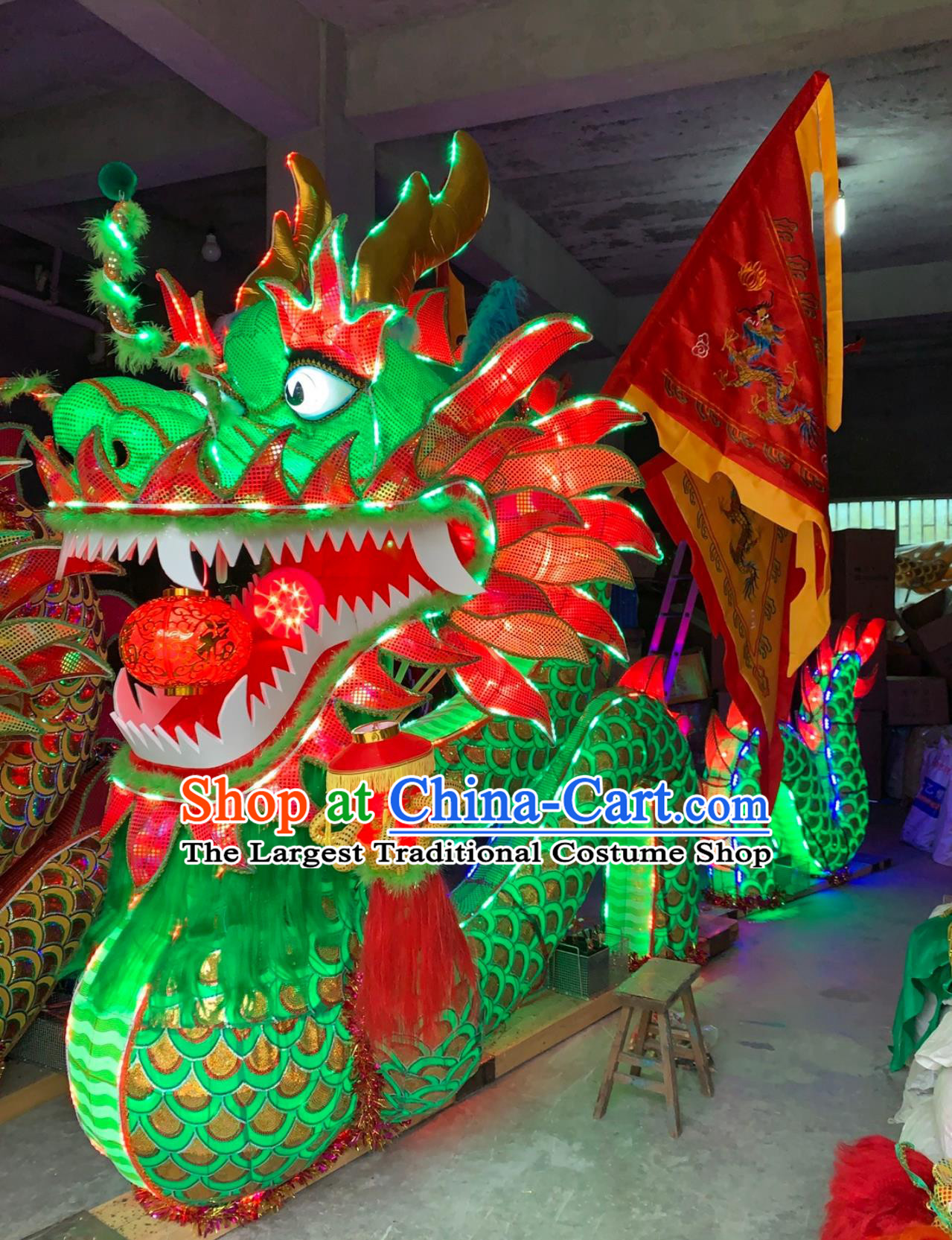 Handmade LED Lantern Bench Dragon Chinese Water Decoration Green Dragon Lamp