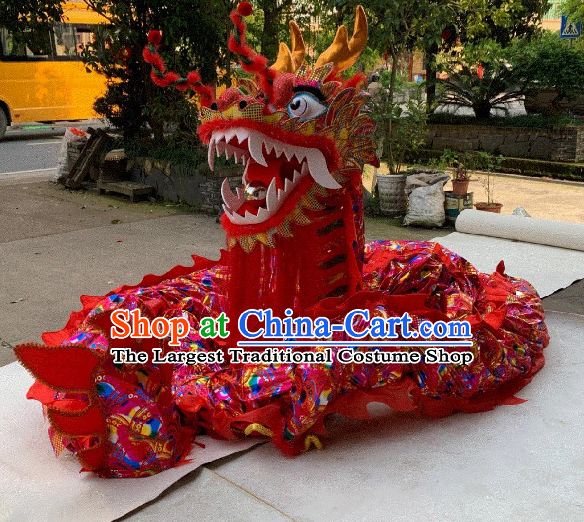 Chinese Traditional Red Dancing Dragon Handmade LED Lantern Dance Dragon Head and Body Costume Complete Set