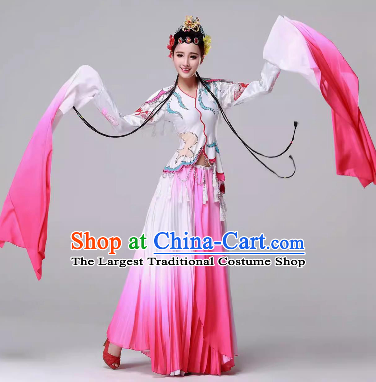 Traditional Chinese Opera Costume Women Ancient Clothing Beijing Opera Hua Tan Liang Zhu Performance Dress A Hundred Flowers Competing For Beauty Water Sleeve Dance Garment