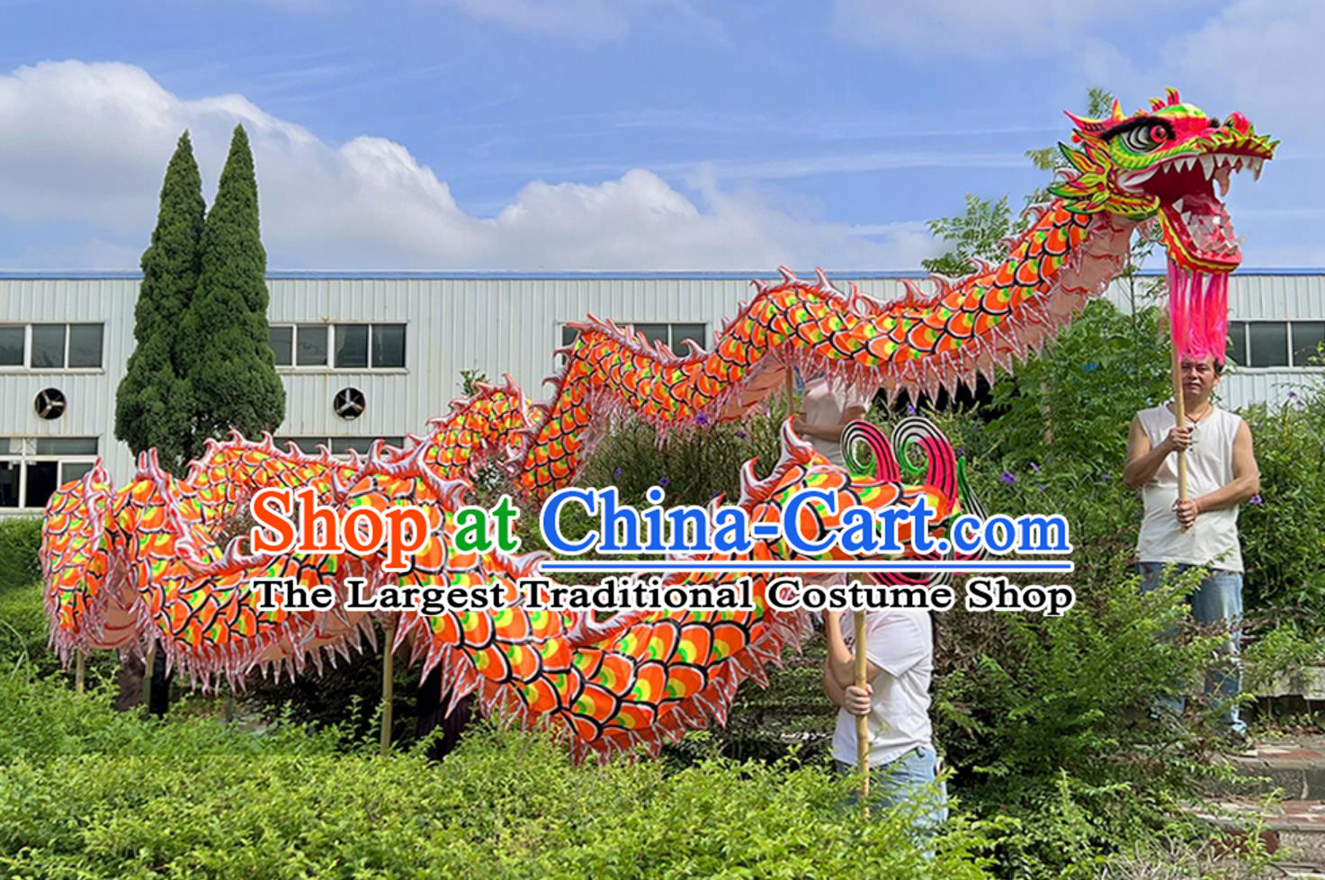 Chinese Dragon Dance Orange Fluorescent Costume Celebration Parade Dragon Costume Professional Competition Dragon Dancing Prop