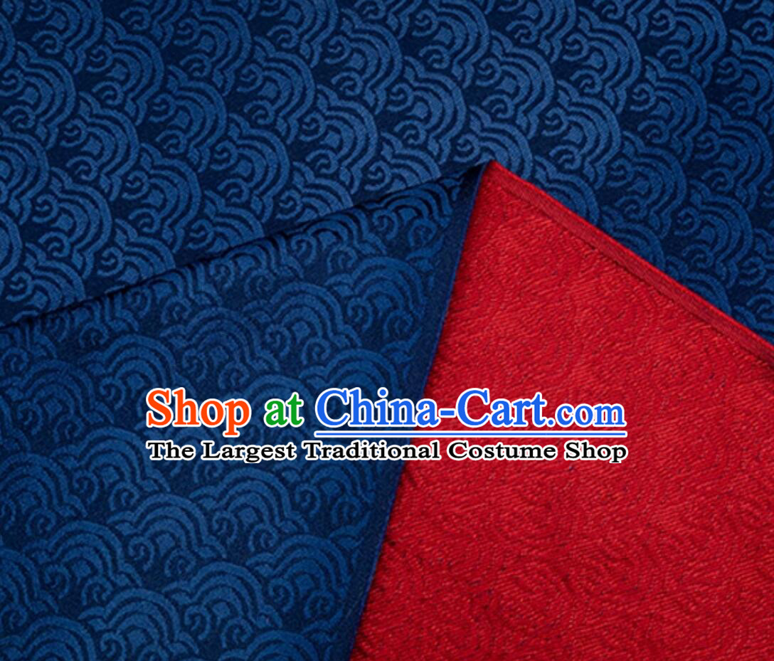Chinese Tang Suit Material Traditional Wave Pattern Design Navy Blue Cloth Top Brocade Fabric