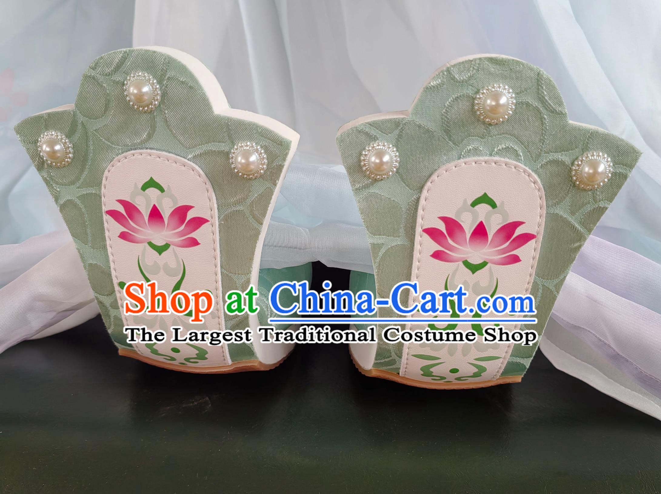 Ancient Chinese Dengyun Shoes China Tang Dynasty Princess Shoes Traditional Green Hanfu Shoes