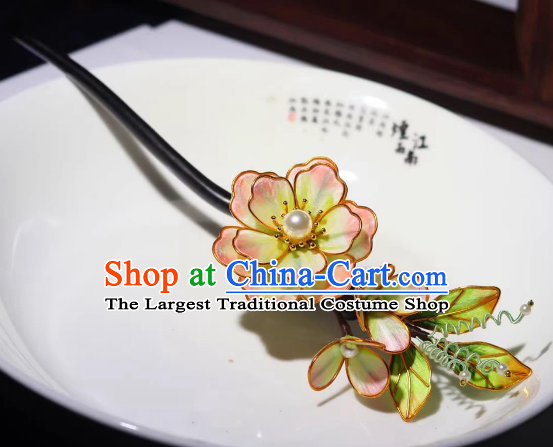 Handmade Hanfu Hair Jewelry Chinese Cheongsam Silk Flower Hair Clip China Ebony Hairpin Traditional Intangible Heritage Artwork