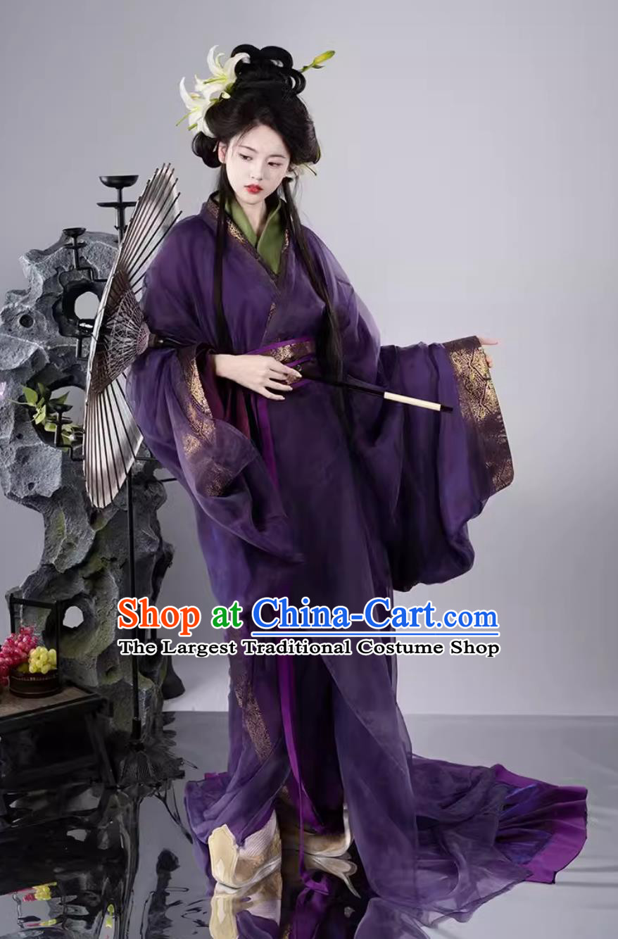 China Travel Photography Clothing Purple Warring States Robe Traditional Chinese Ancient Palace Woman Dress