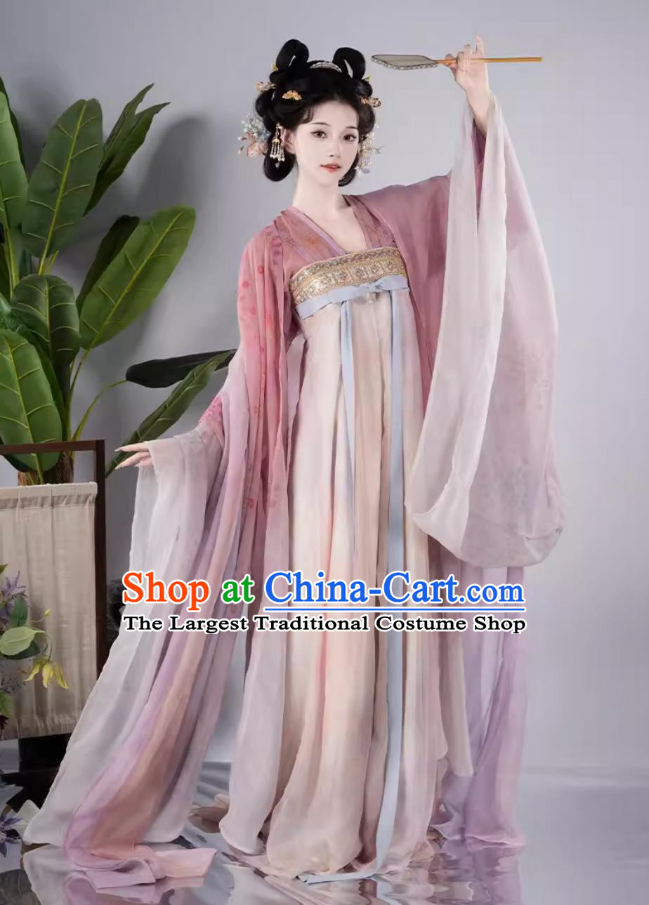 Chinese Tang Dynasty Princess Pink Dress China Travel Photography Dunhuang Fairy Clothing Traditional Hanfu Woman Costume
