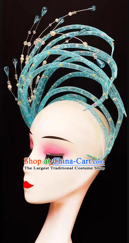 Handmade Modern Dance Blue Sequins Hat Traditional Stage Performance Hair Jewelry China Opening Dance Headdress