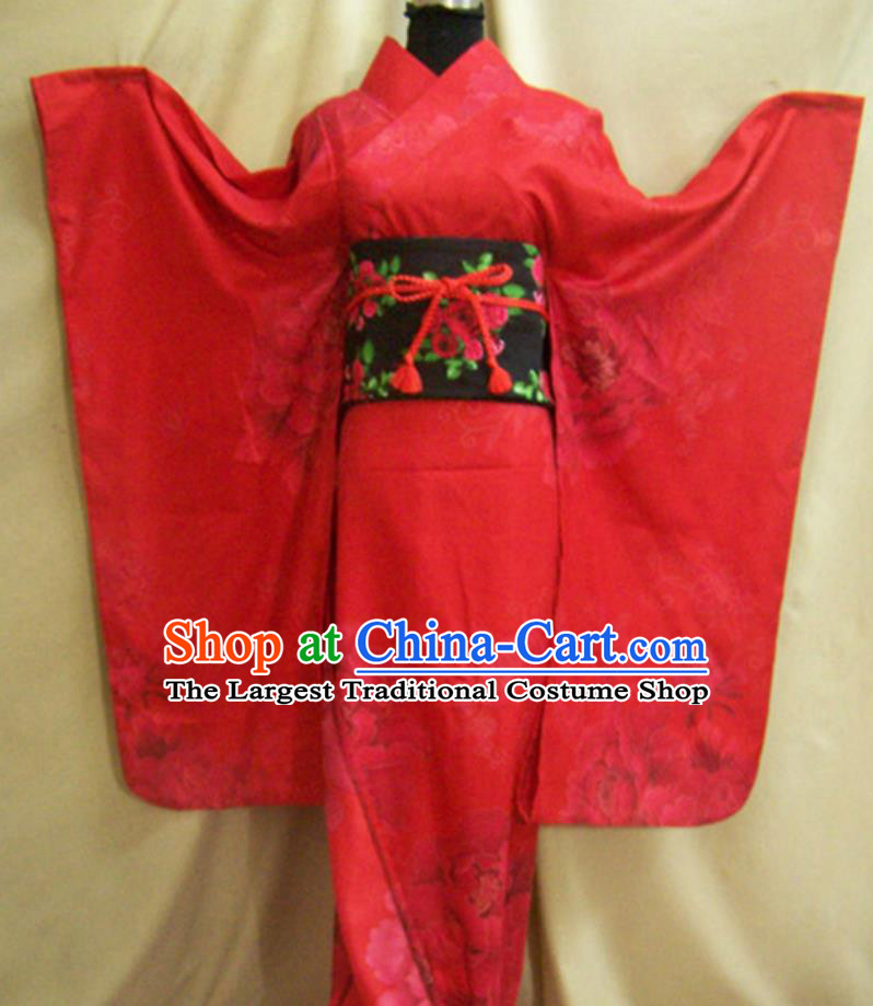 Japanese National Clothing Japan Women Formal Attire Traditional Red Furisode Kimono