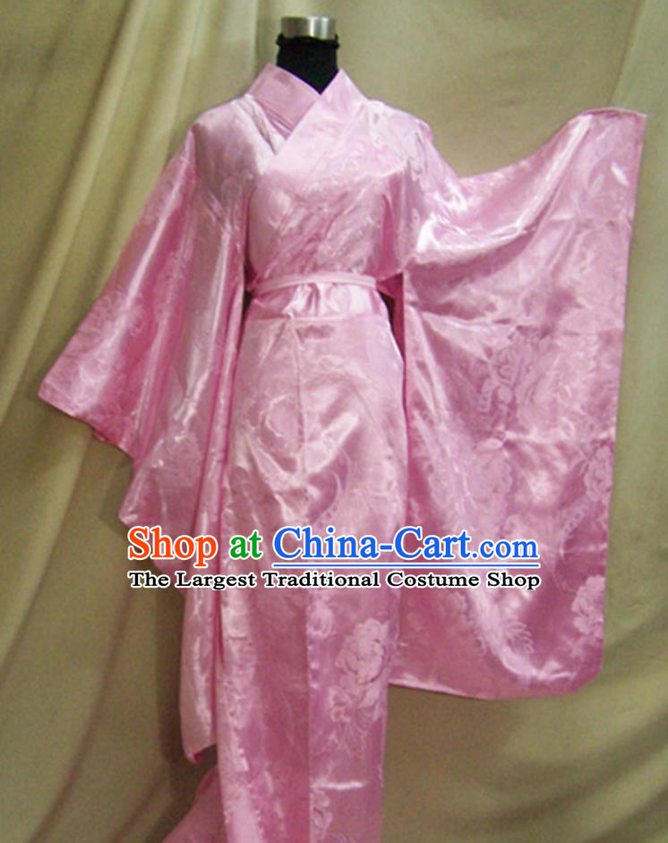 Traditional Pink Furisode Kimono Japanese National Clothing Japan Women Formal Costume