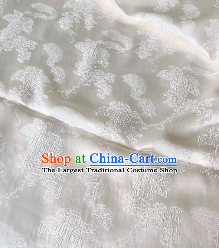 Chinese Qipao Fabric Classical Squirrel Grape Pattern Jacquard Material Traditional Design White Satin