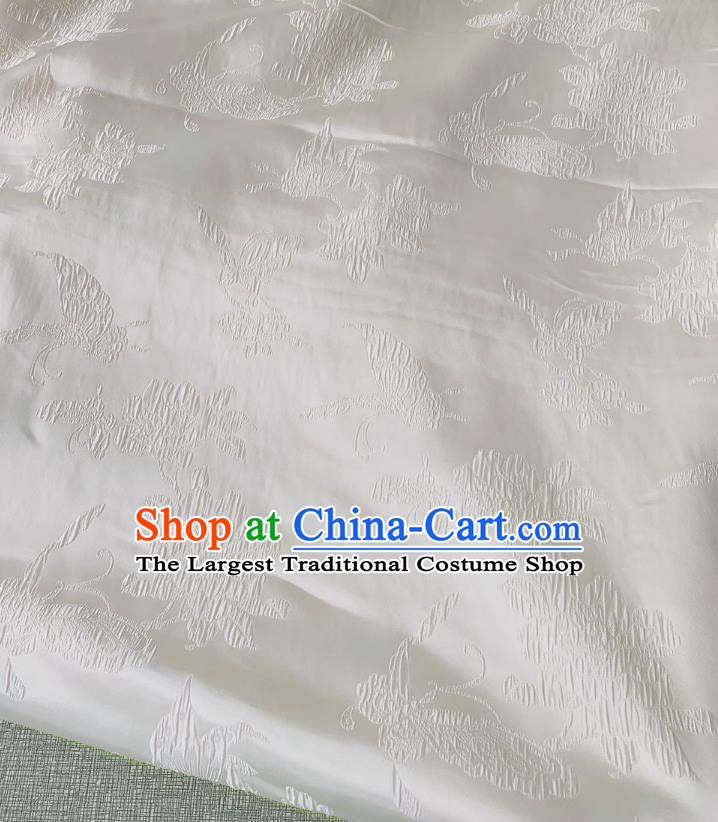 White Traditional Design Fabric China Qipao Mulberry Silk Cloth Chinese Classical Butterfly love Flower Pattern Jacquard Material