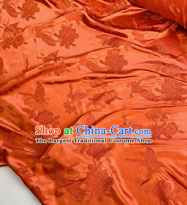 Red China Qipao Mulberry Silk Cloth Chinese Classical Butterfly love Flower Pattern Jacquard Material Traditional Design Fabric
