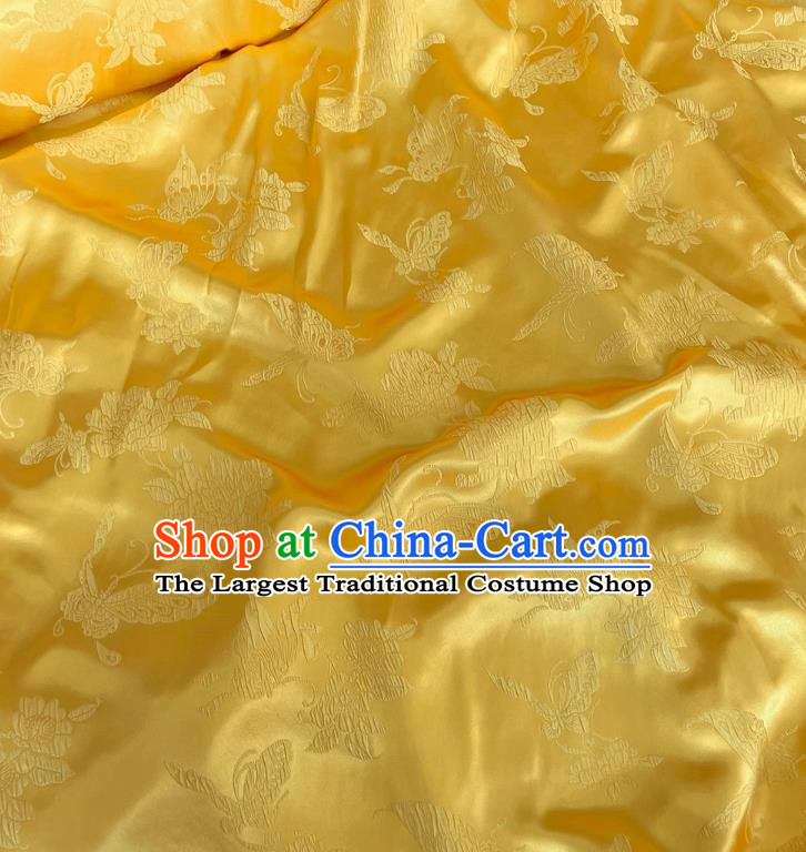 Golden China Traditional Design Fabric Qipao Mulberry Silk Cloth Chinese Classical Butterfly love Flower Pattern Jacquard Material