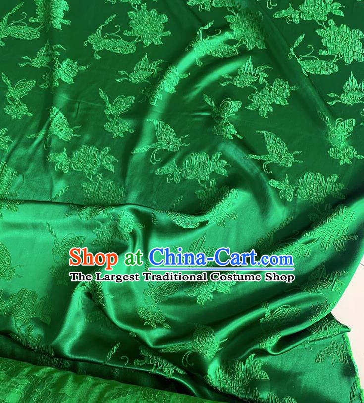 Green Qipao Mulberry Silk Cloth Chinese Classical Butterfly love Flower Pattern Jacquard Material China Traditional Design Fabric
