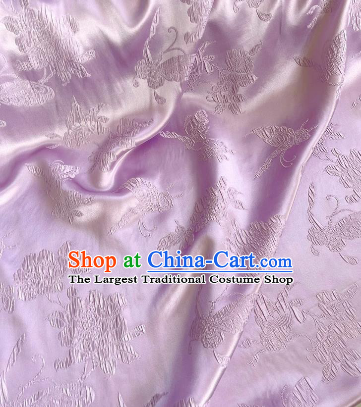 Lilac China Traditional Design Fabric Qipao Mulberry Silk Cloth Chinese Classical Butterfly love Flower Pattern Jacquard Material