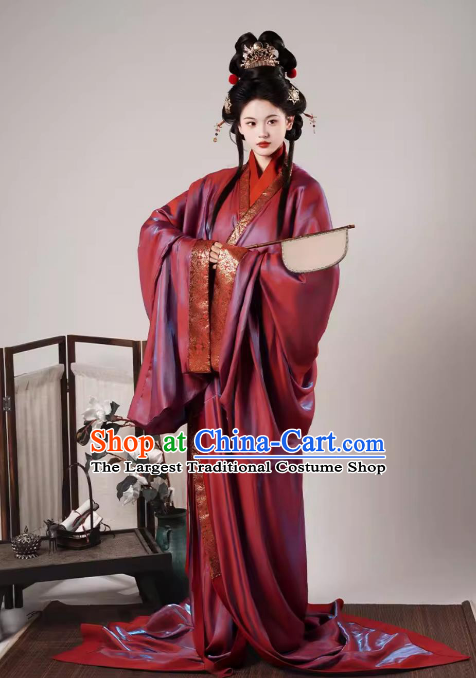 Ancient China Court Lady Wine Red Dress Chinese Travel Photography Costume Princess Clothing Traditional Hanfu Warring States Robe