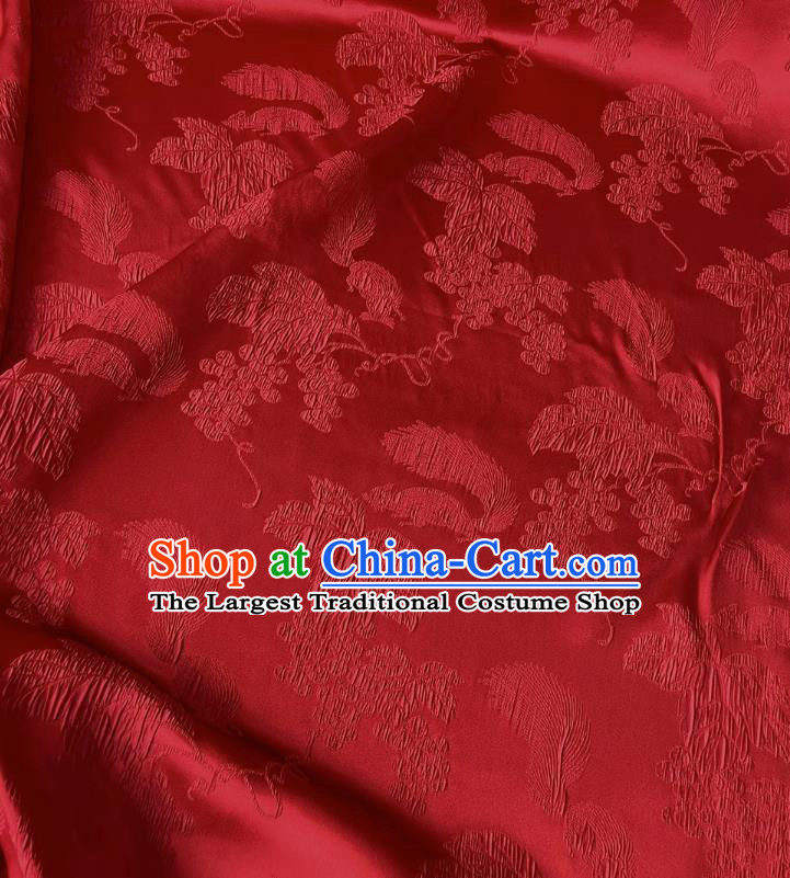 Chinese Traditional Design Red Satin China Qipao Fabric Classical Squirrel Grape Pattern Jacquard Material